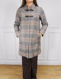 Duffle Coat Chaud à Carreaux Laine Mélangée et Brandebourgs pour Femme