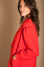 Manteau rouge vif col classique à manches ballons