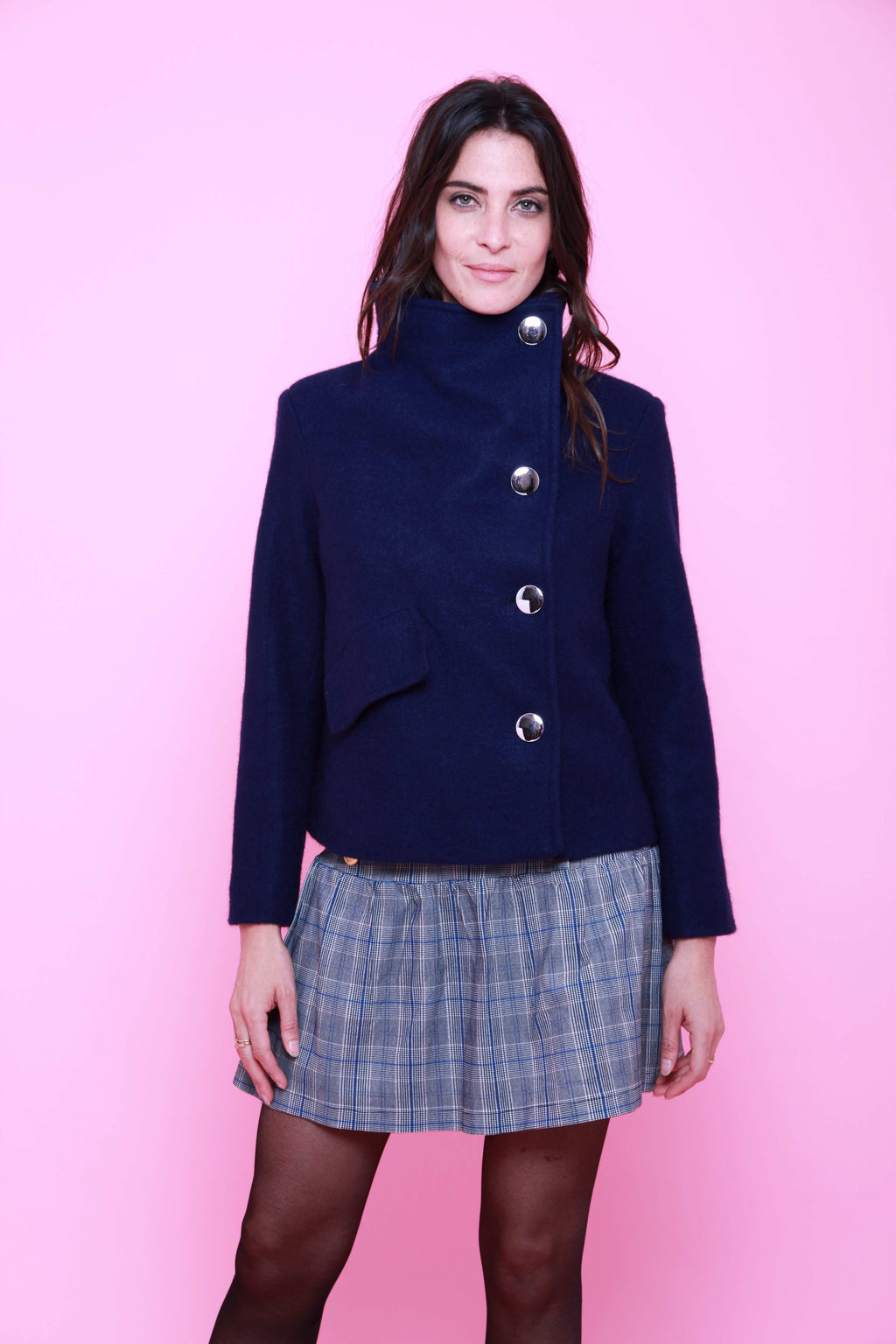 Blouson Croisé Chic Boutons Argentés