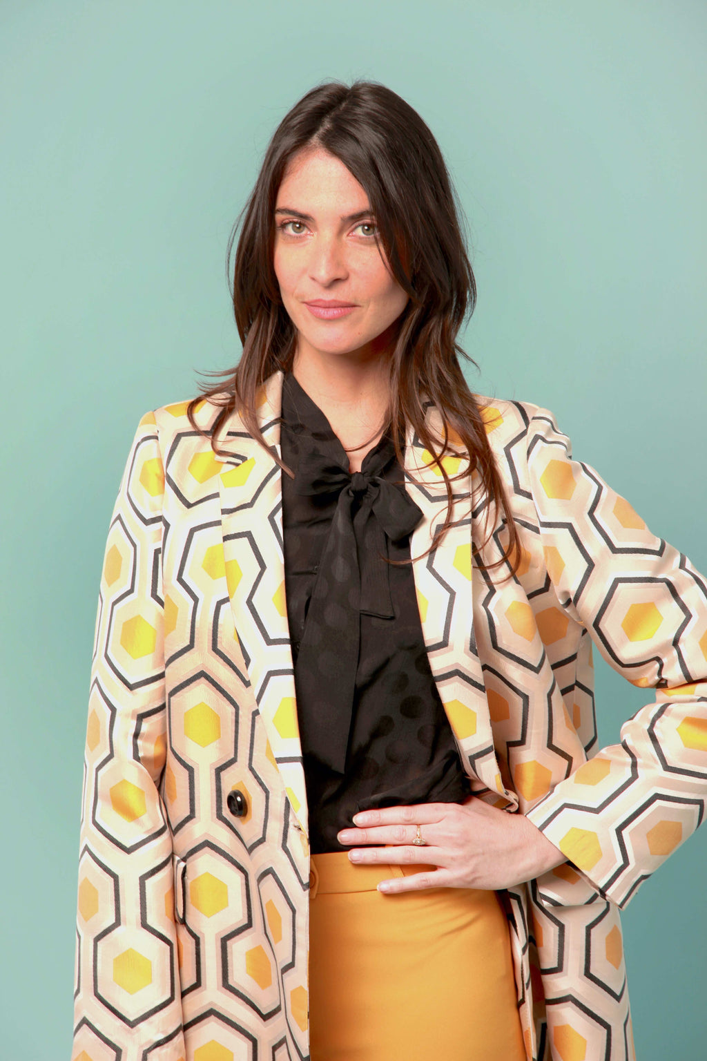 Manteau Léger Femme Motif Géométrique Rétro Années 70