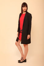 Manteau Long Matelassé Femme Noir/Écru | Coupe Blazer Tissu Texturé Chic