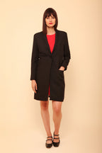 Manteau Long Matelassé Femme Noir/Écru | Coupe Blazer Tissu Texturé Chic