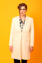 Manteau Long Matelassé Femme Noir/Écru | Coupe Blazer Tissu Texturé Chic