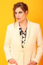 Manteau Long Matelassé Femme Noir/Écru | Coupe Blazer Tissu Texturé Chic