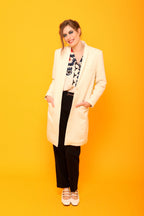 Manteau Long Matelassé Femme Noir/Écru | Coupe Blazer Tissu Texturé Chic