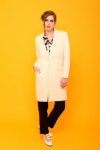 Manteau Long Matelassé Femme Noir/Écru | Coupe Blazer Tissu Texturé Chic