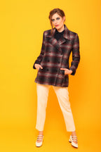 Veste Croisée Femme Motif Tartan Noir et Rouge