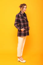 Veste Croisée Femme Motif Tartan Noir et Rouge