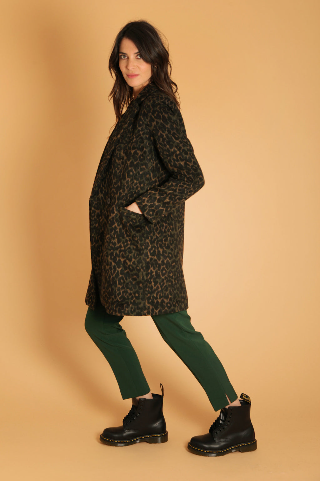 Manteau Léopard Femme Laine Mi-Longue