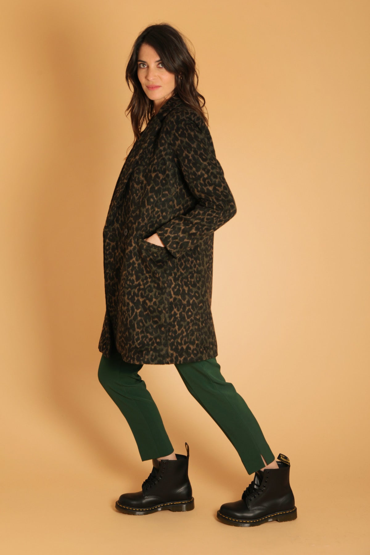 Manteau Léopard Femme Laine Mi-Longue