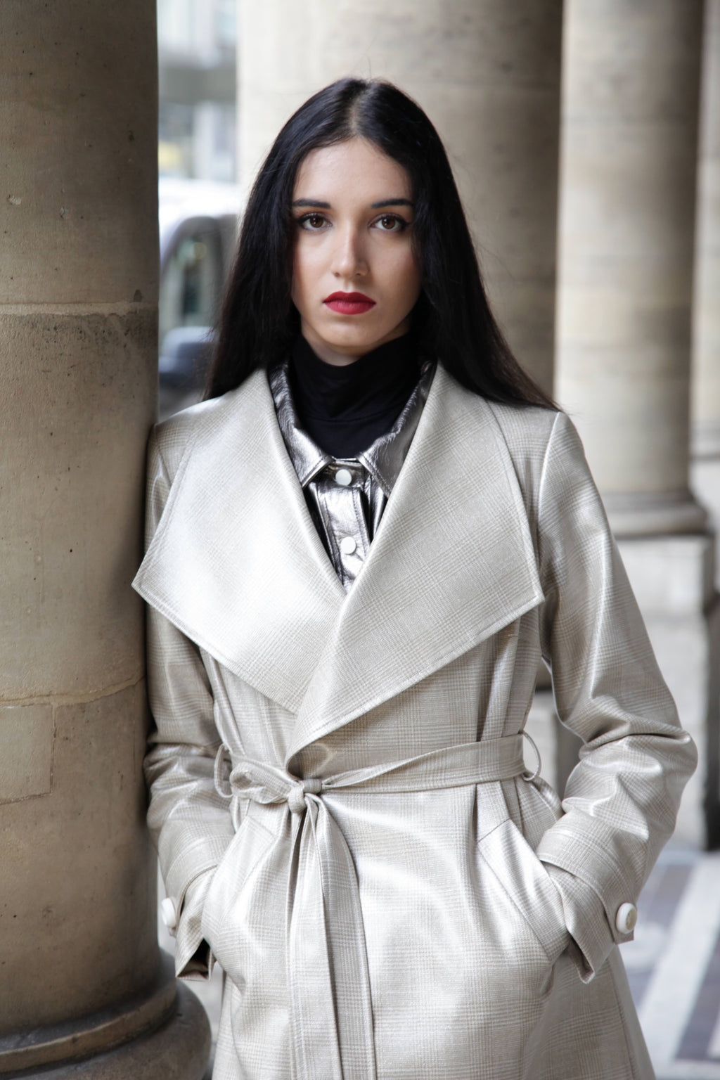 Manteau Trench  Femme Long Métallisé