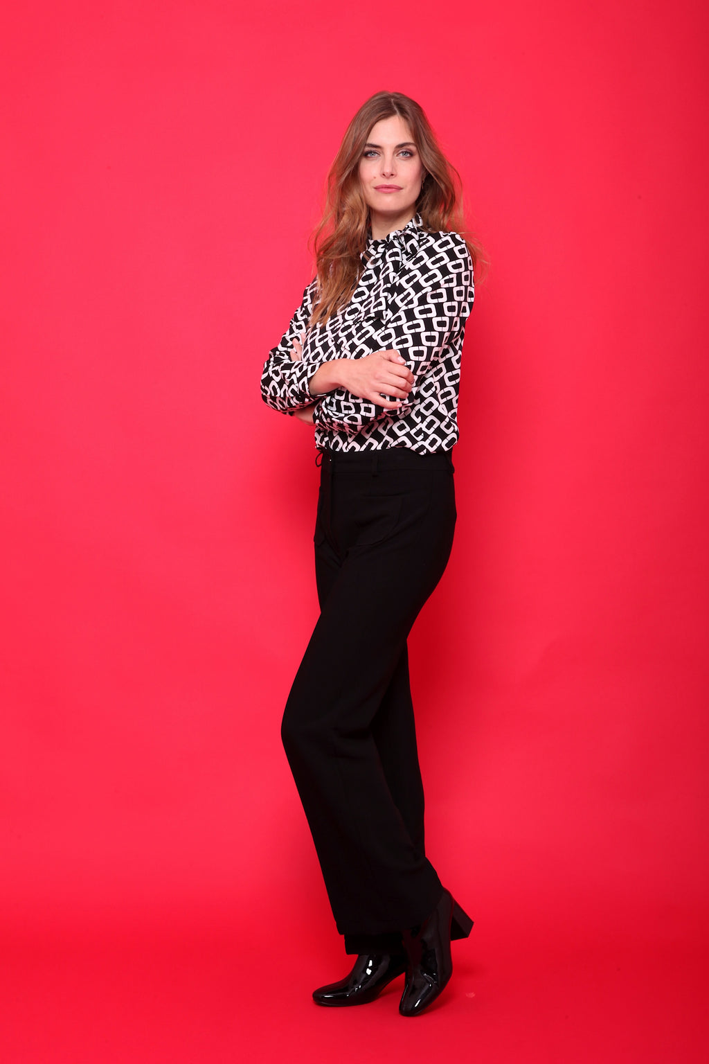 Blouse Motif Graphique Géométrique Noir et Blanc