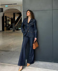 Tailleur Jeans bleu - veste manche longue avec pantalon bootcut